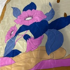 Vintage Grès Paris 100% Silk Scarf Made in Italy Floral Abstract Tan Pink 34”